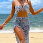 Blue Paisley Print Three Piece Swimwear Set