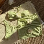 White Rose Three Piece Ruched Skirt Swimwear Set