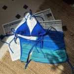 Royal Blue Ombre Ruched Skirt Three Piece Triangle Swimwear Set