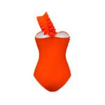 Ribbed Orange Sweetheart Ruffle One Shoulder Swimwear