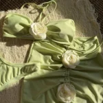 White Rose Three Piece Ruched Skirt Swimwear Set