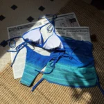 Royal Blue Ombre Ruched Skirt Three Piece Triangle Swimwear Set