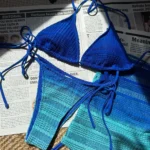 Royal Blue Ombre Ruched Skirt Three Piece Triangle Swimwear Set