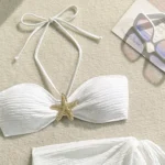 White Starfish Bandeau & Tie Sarong Three Piece Swimwear Set