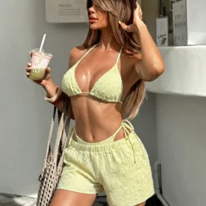 Pastel Yellow Three Piece Swimwear Set