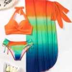 Orange Ombre Three Piece Swimwear Set