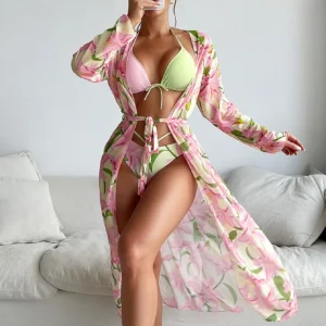 Pastel Floral Three Piece Swimwear Set