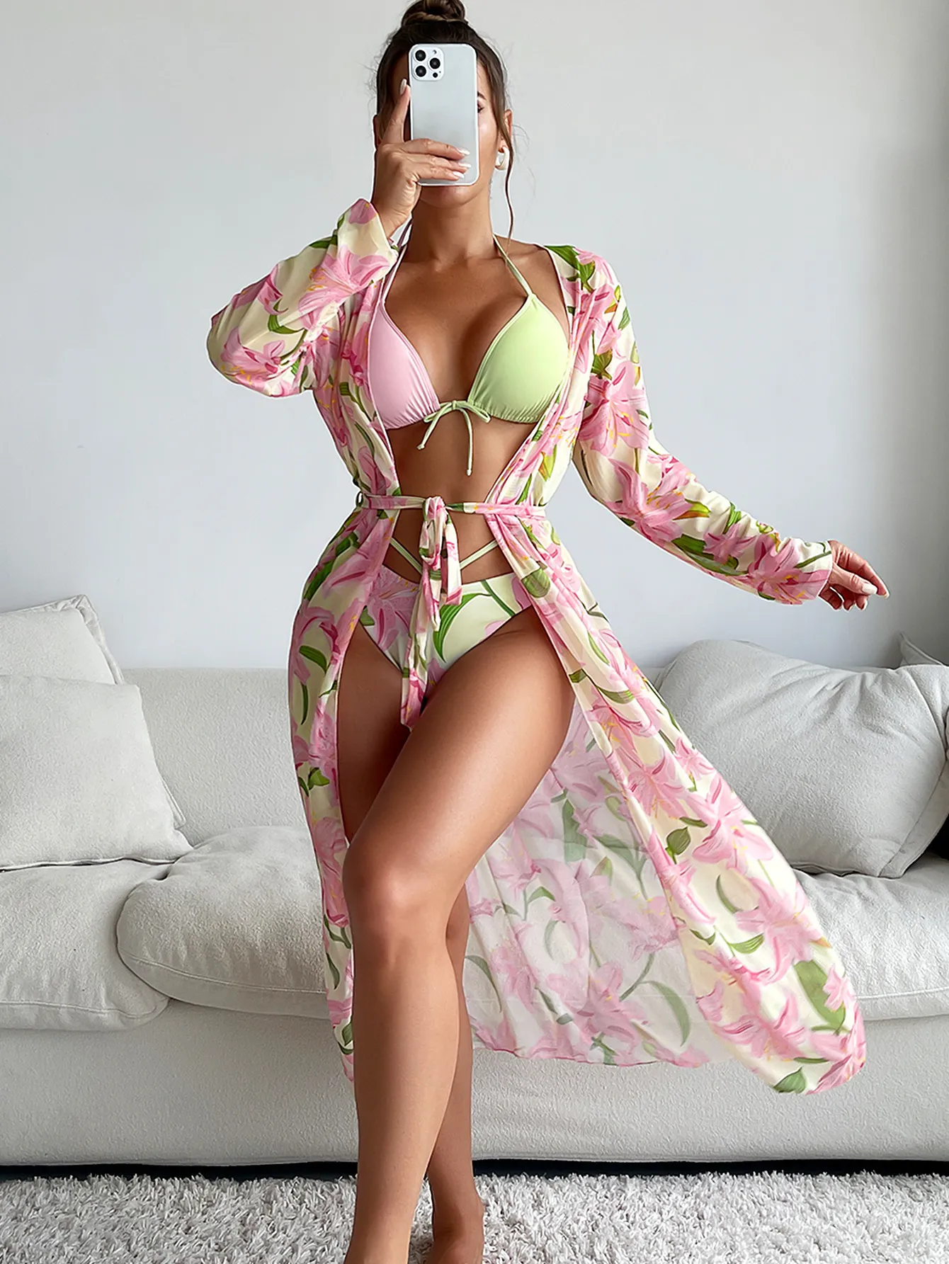 Pastel Floral Three Piece Swimwear Set
