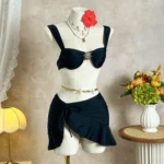 Ruched Charcoal Three Piece Swimwear Set