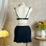 Ruched Charcoal Three Piece Swimwear Set