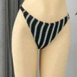 Black Stripped Three Piece Swimwear Set