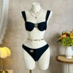 Ruched Charcoal Three Piece Swimwear Set