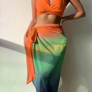 Orange Ombre Three Piece Swimwear Set