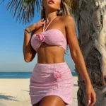 Pink Rosette Three Piece Swimwear Set