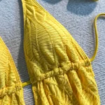 Canary Yellow Deep-v Halter & Frill Skirt Swimwear Set