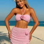 Pink Rosette Three Piece Swimwear Set