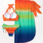 Orange Ombre Three Piece Swimwear Set