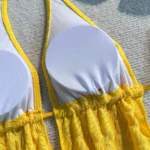 Canary Yellow Deep-v Halter & Frill Skirt Swimwear Set