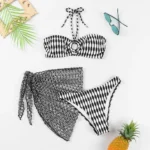 Black & White Geometric Three Piece Swimwear Set