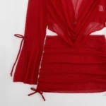 Rust Red Gold Ring Triangle Bikini With Long Sleeve Shrug & Skirt Four Piece Set