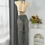 Black Stripped Three Piece Swimwear Set
