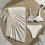 Off White Botanical Three Piece Swimwear Set