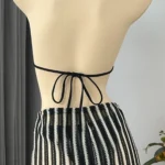 Black Stripped Three Piece Swimwear Set
