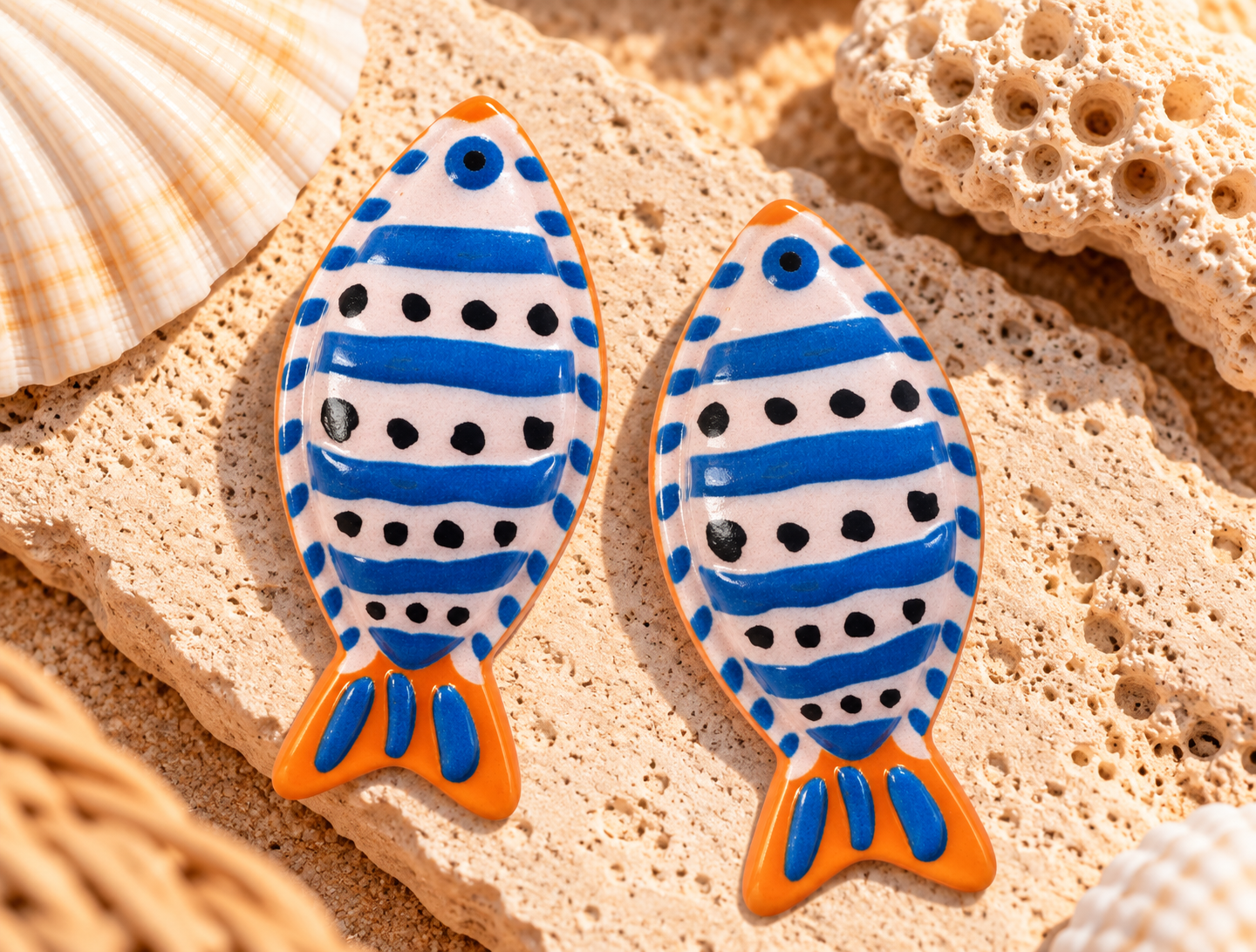Blue & White Fish Earrings